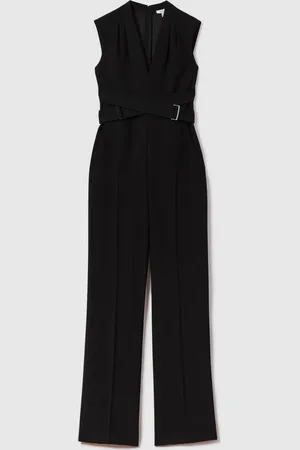 Reiss Black Riyo Fitted Belt Strap Jumpsuit AU 4