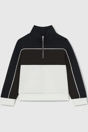 Reiss Chocolate Brown/Navy/Off White Katoon 9-13 yrs Colour-Block Half-Zip Sweatshirt 10