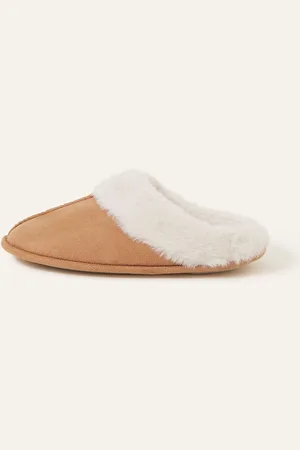 Accessorize Brown Faux Fur Mule Slippers XL