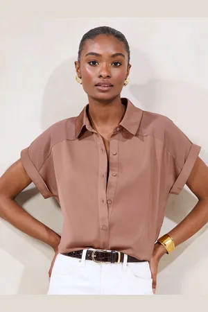 Lipsy London Short Sleeve Satin Chiffon Mix Shirt 6