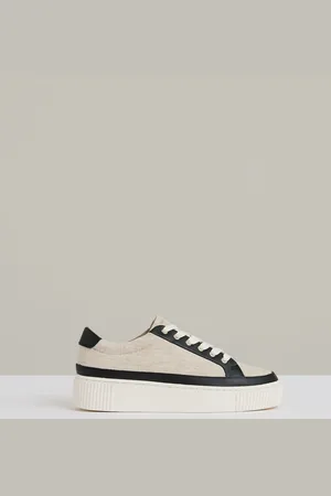 Reiss Natural/Black Leanne Grained Leather Platform Trainers AU 9 (EU 40)