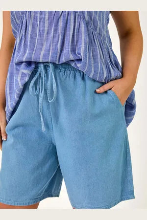 Roman 100% Cotton Curve Tie Waist Denim Shorts AU 22-24
