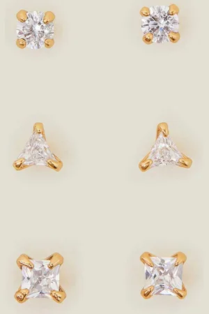 Accessorize Gold 14ct Spakle Shape Stud Earrings 3 Pack one