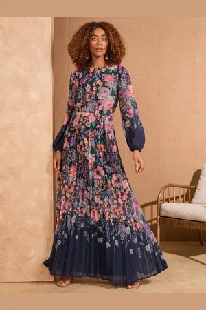 Love & Roses Printed Crew Neck Long Sleeve Maxi Dress AU 8