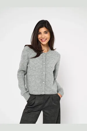 JDY Grey Pearl Button Rib Knit Cardigan AU 10