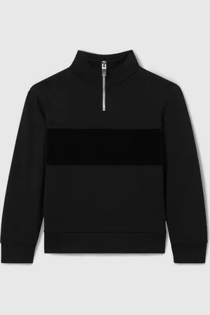 Reiss Black Selin 9-13 yrs Slim Fit Half-Zip Funnel Neck Velour Sweatshirt 9
