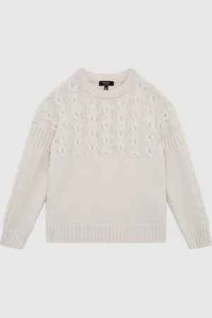 Reiss Ecru Sparrow 4-9 yrs Cashmere Crew Neck Cable Knit Jumper 116122cm