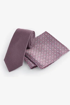Next Damson Pink Slim Tie And Pocket Square Set One