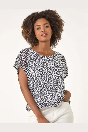 Roman Blue Printed Lace Bubble Hem Blouse 18
