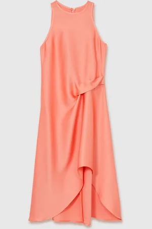 Reiss Micah Satin Drape Tuck Midi Dress 152158cm