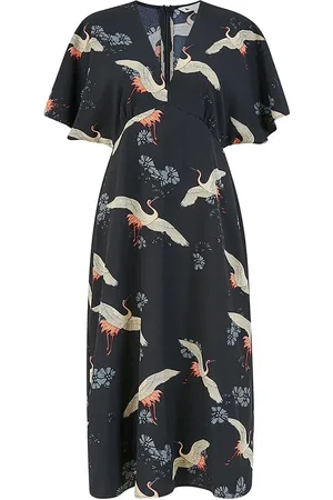 Yumi Crane Print Kimono Midi Dress AU 16