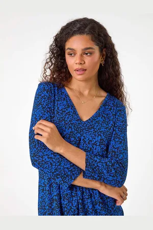 Roman Blue Abstract Print Pleat Front Tunic Top AU 14