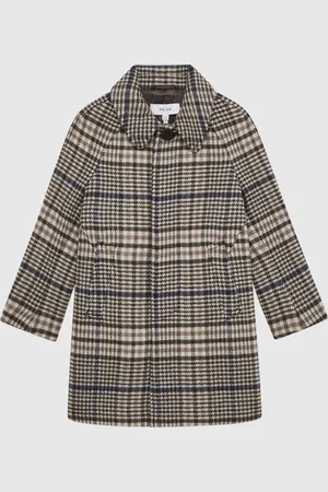 Reiss Brown Check Jojo 9-12 yrs Single Breasted Raglan Overcoat 140146cm