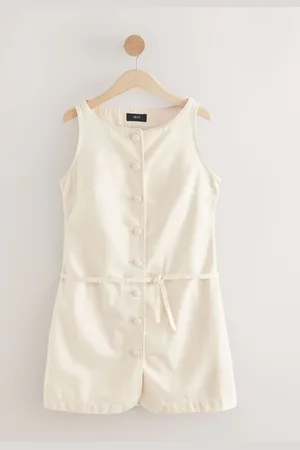 Next Button Through Boat Neck Denim Mini Dress 10tall