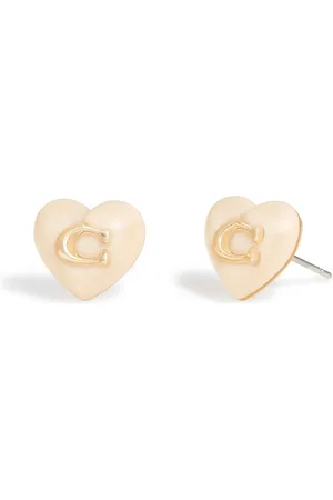 Coach Gold Tone Signature Heart Stud Earrings one