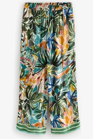 Next Multicoloured Palm Print Relaxed Soft Boho Trousers AU 20 Petite