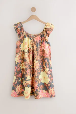 Next V-Neck Ruffle Sleeve Mini Dress with Linen 10tall