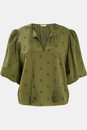 Accessorize Green Puff Sleeve 100% Cotton Blouse medium
