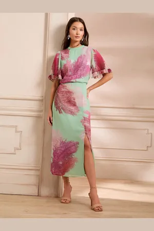Love & Roses Petite Feather Sequin Angel Sleeve Midi Dress 8