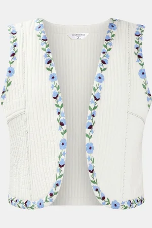Accessorize Natural Floral Print Embroidered Quilted 100% Cotton Waistcoat large