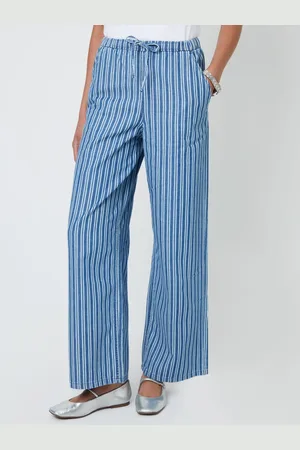 Threadbare Blue Petite Striped Baggy Leg Denim Trousers 14petite
