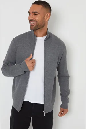Threadbare Grey Zip-Through Funnel Neck Knitted Cardigan