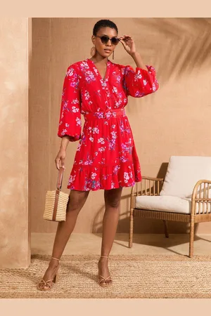 Love & Roses Notch Neck Belted 3/4 Sleeve Mini Dress 12