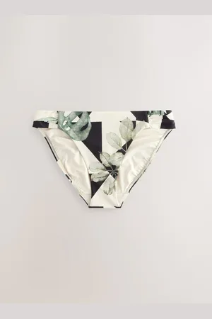 Next Khaki/Ecru Leaf High Leg Print Bikini Bottoms AU 14