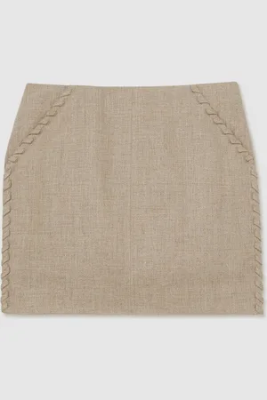 Reiss Nikita Linen Whipstitch Mini Skirt AU 10