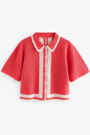 Next Relaxed Short Sleeve Collared Crochet Shirt M Reg