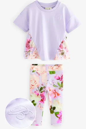 Ted Baker 2 Piece Purple T-Shirt and Floral Print Leggings Set 9