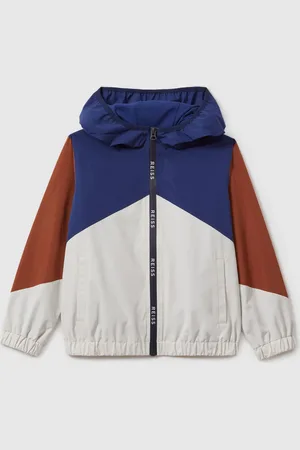 Reiss Stone/Blue/Tobacco Bates 13-14 yrs Colourblock Hooded Mac 158164cm