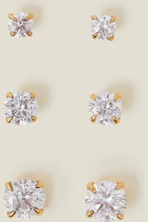 Accessorize Gold 14ct Crystal Stud Earrings 3 Pack one