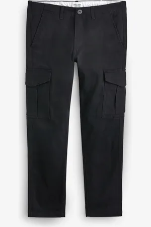 JACK & JONES Black Slim Leg Cuffed Cargo Trousers W32 L32