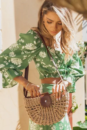 Petal & Pup Isle Straw Crossbody Bag