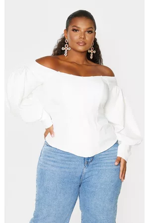 PRETTYLITTLETHING Plus Bardot Balloon Sleeve Corset Top