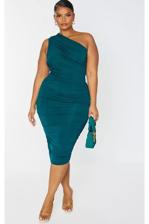 PRETTYLITTLETHING Plus Slinky Ruched One Shoulder Longline Midi Dress