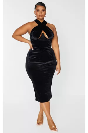 PRETTYLITTLETHING Plus Velvet Underwired Cross Front Midi Dress