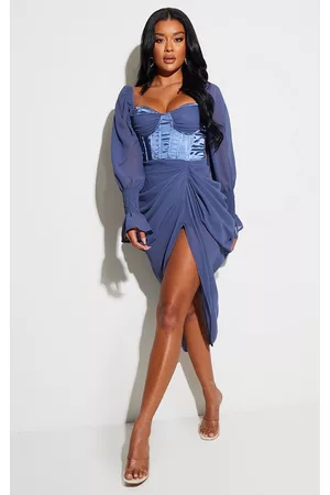 PRETTYLITTLETHING Satin Insert Draped Chiffon Midi Dress