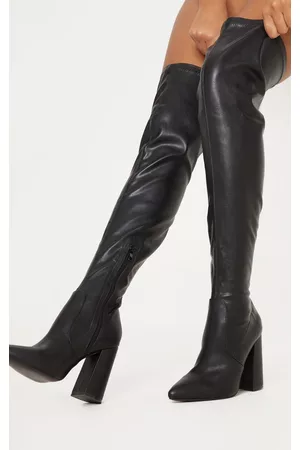 PRETTYLITTLETHING Block Heel PU Thigh High Boot