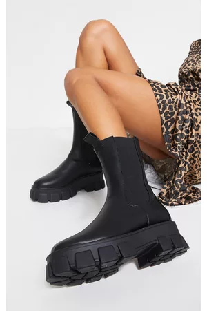 PRETTYLITTLETHING Extreme Chunky Sole Calf High Chelsea Boots