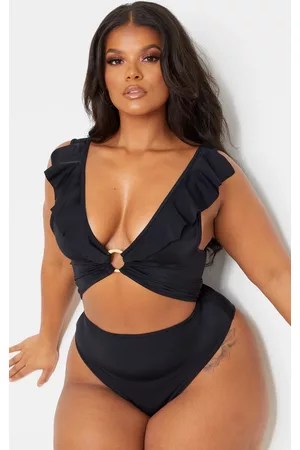 PRETTYLITTLETHING Plus Frill Edge Ring Detail Swimsuit