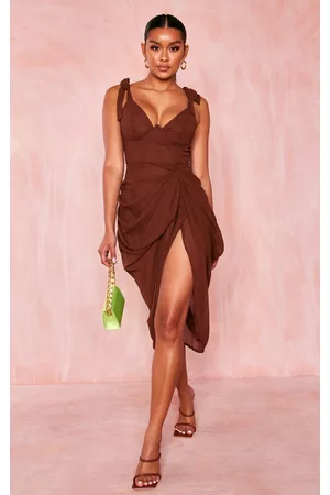 PRETTYLITTLETHING Underwire Detail Draped Midi Dress