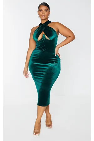 PRETTYLITTLETHING Plus Velvet Underwired Cross Front Midi Dress