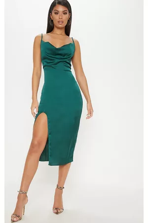 PRETTYLITTLETHING Strappy Satin Cowl Midi Dress