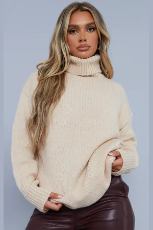 PRETTYLITTLETHING Slouchy Longline Chunky Knitted Roll Neck Jumper