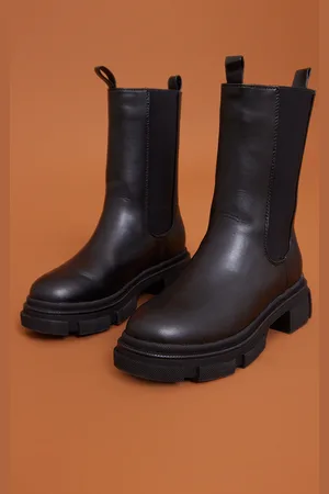 PRETTYLITTLETHING PU Round Toe Cleated Chunky Sole Ankle Boots