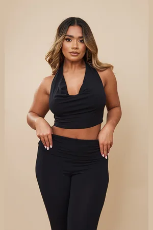 PRETTYLITTLETHING Shape Contour Jersey Cowl Neck Crop Top