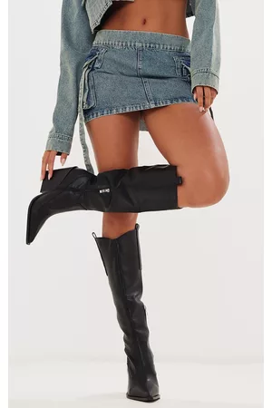 PRETTYLITTLETHING Western Pointed Wedge Heeled Knee Boots