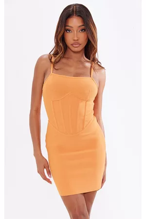 Bright orange strappy square neck sales bodycon dress